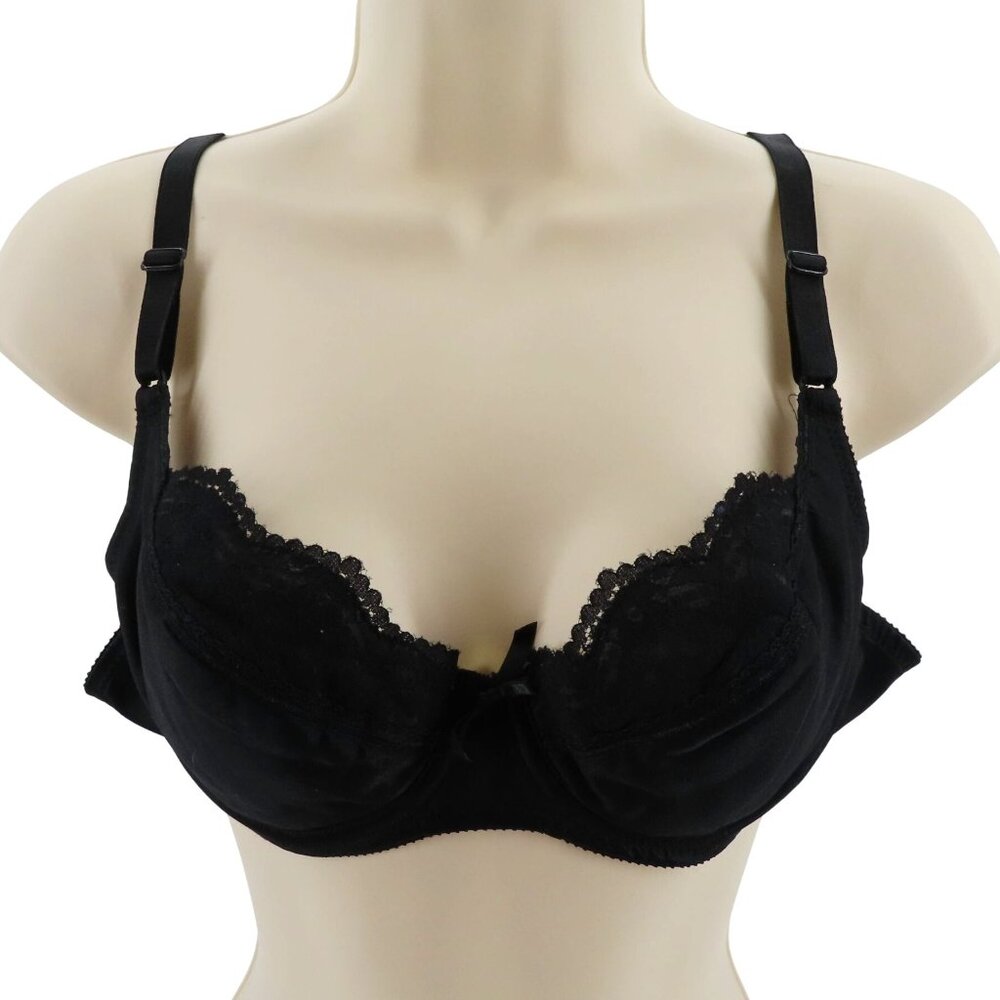 VTG Gelmart 36B Bra 3671 Black Lace Trim Bow Underwire Padded All Nylon Womens